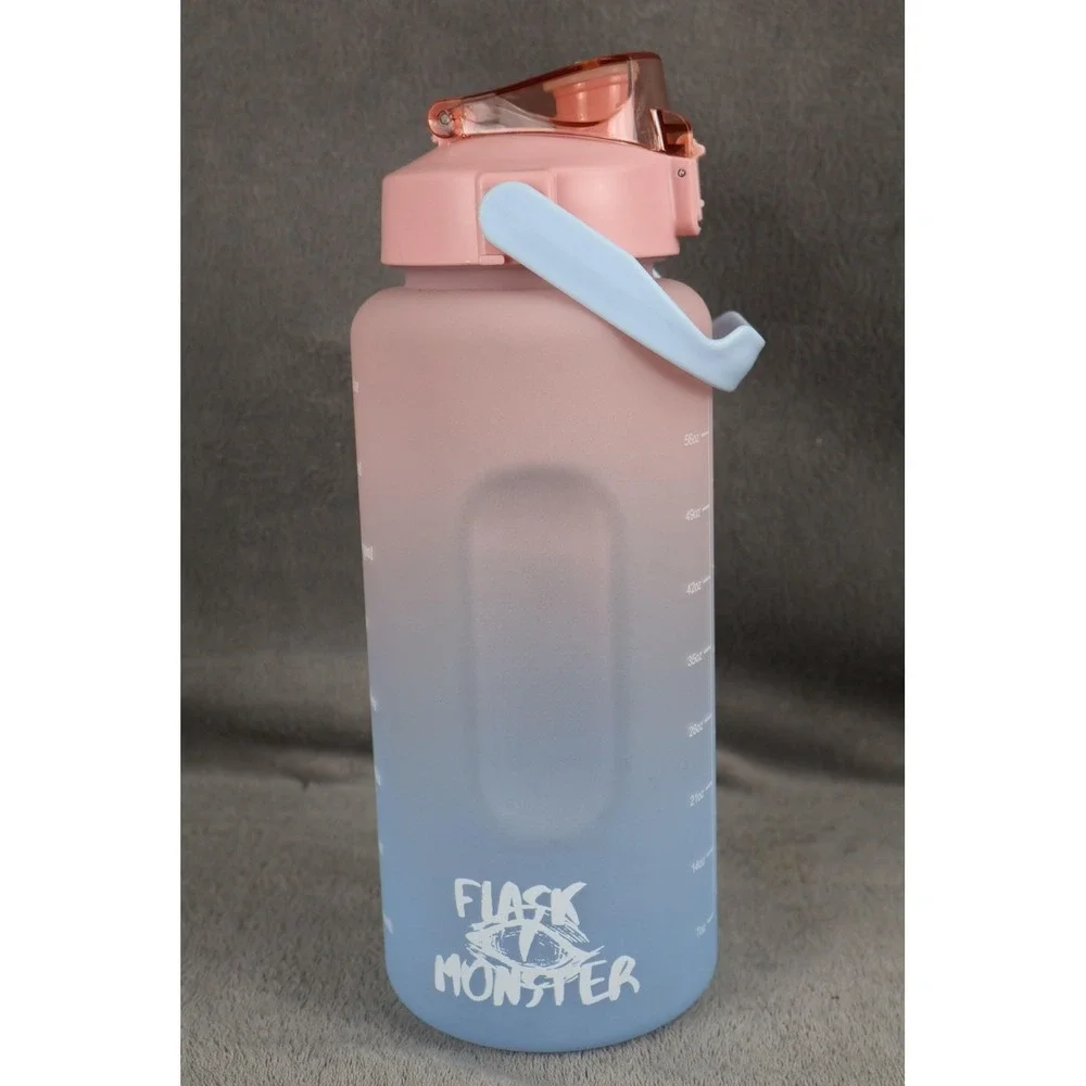 Flask Monster Tumbler Water Bottle 64‎ oz 2000 ml Pink Blue Ombre Straw Handle